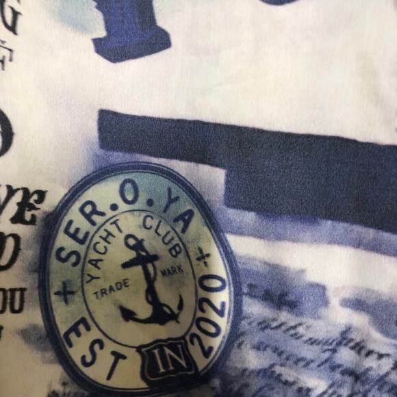 SER.O.YA Top Button Up Long Sleeve Resortwear Retro Graphic Print Blue Large - Picture 3 of 6